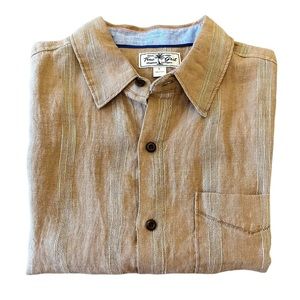 True Grit Light Tan Striped Casual Button-Down Shirt
